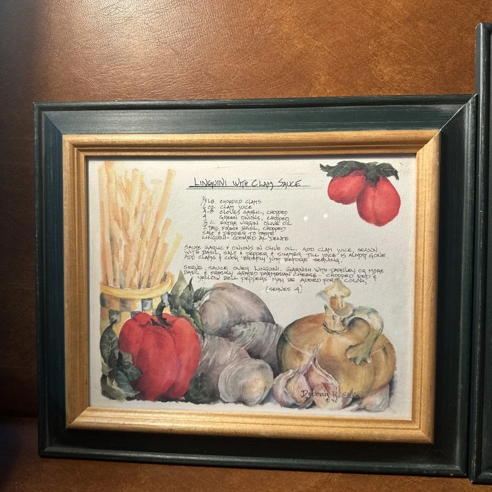 VTG Framed Garden Cookbook 90's Tomato Salsa, And Linguine W-Clamsauce 2-13X11